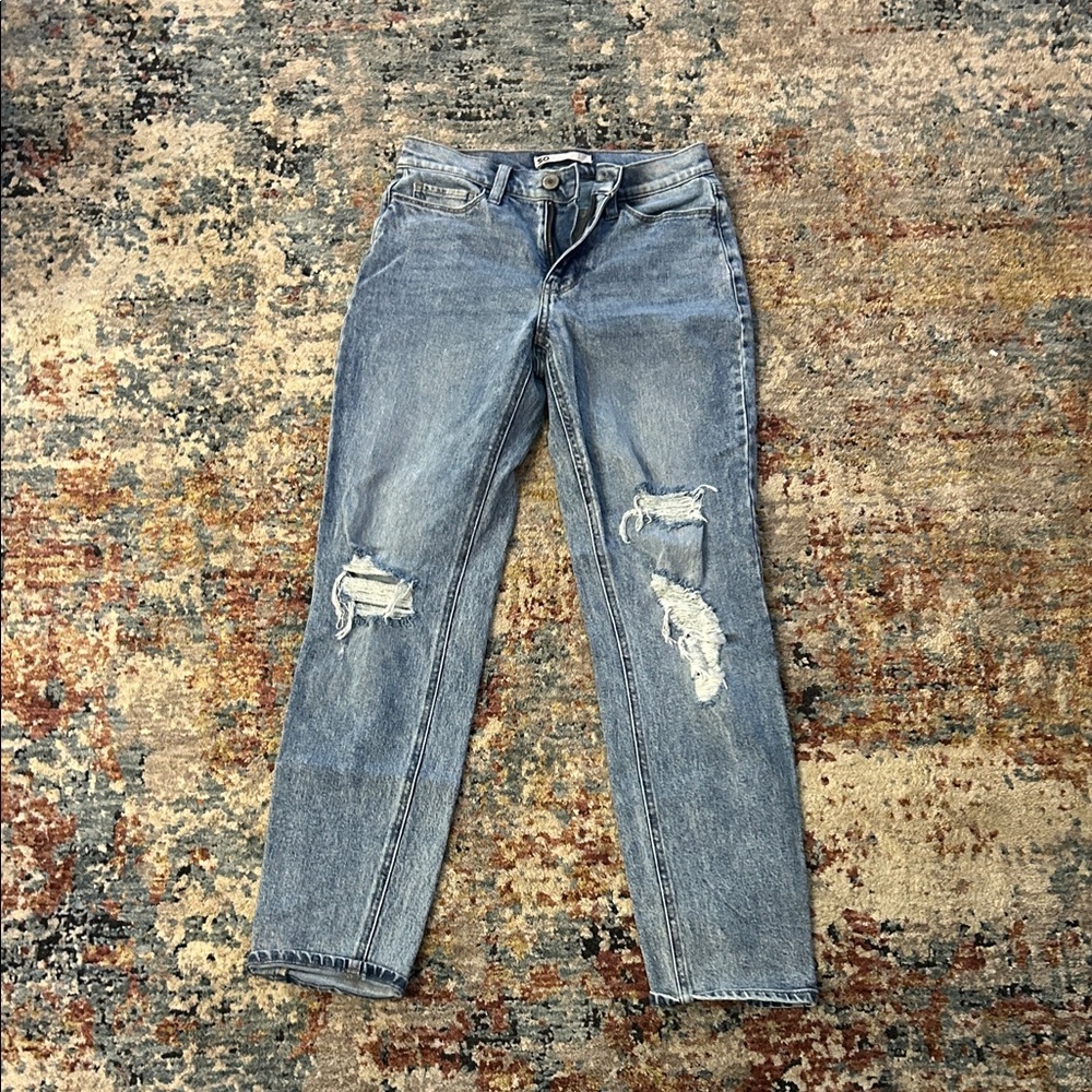 SO Light Blue Distressed Straight Leg Jeans